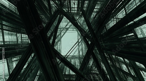 Abstract view of a dark green structure.