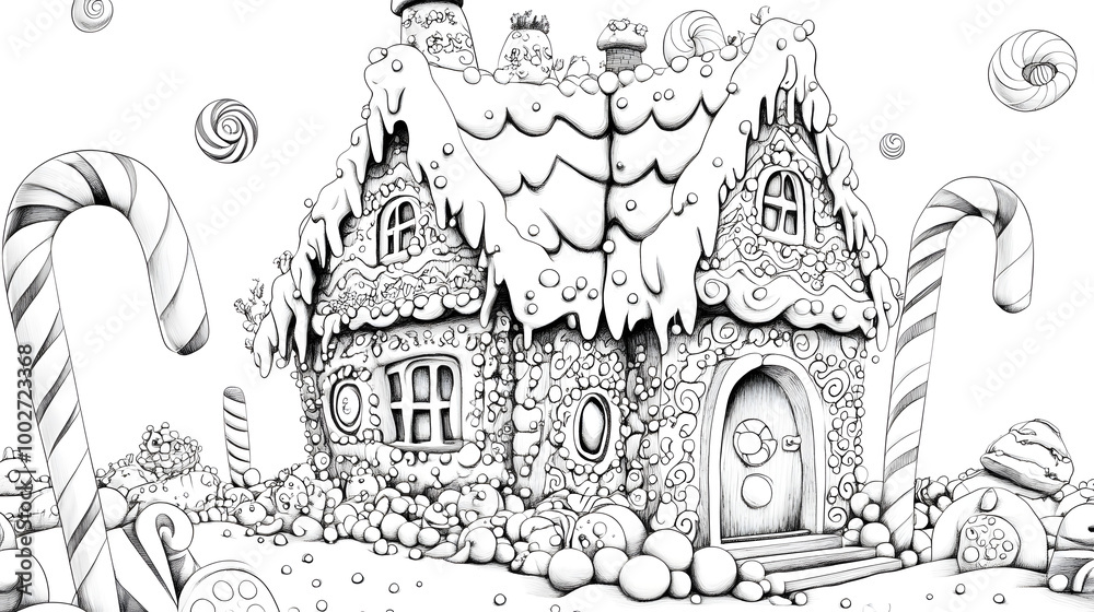 Fototapeta premium Traditional Gingerbread House with Candy Canes and Frosting