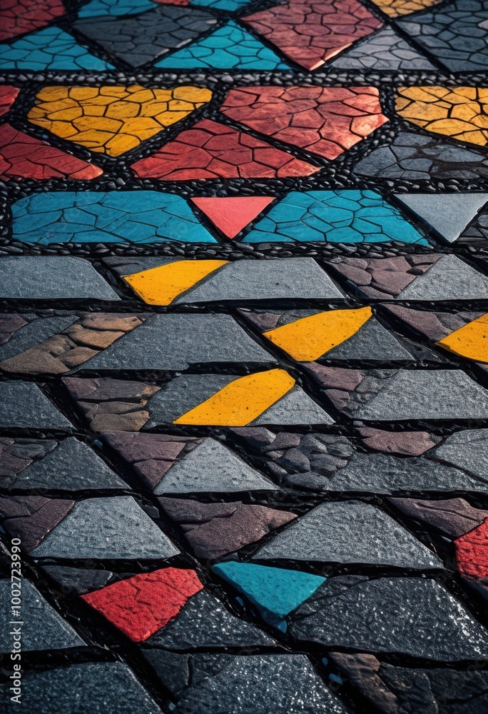 detailed close view unique street asphalt patterns showcasing geometric designs, pavement, texture, color, line, surface, outdoor, urban, rock, stone detailed close view unique street asphalt patterns showcasing geometric designs, pavement, texture, color, line, surface, outdoor, urban, rock, stone