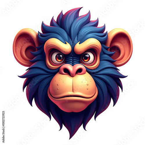 High quality, logo style, 3d, powerful colorful monkey face logo facing forward, isolate background photo