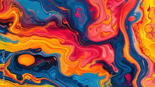 Vibrant Fluid Marbling Art, an energetic display of bright colors swirling in bold patterns, creating a textured and dynamic visual experience full of movement and life