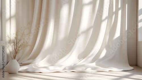 Elegant minimalist fabric backdrop with clean lines smooth texture and natural lighting creating a serene calming atmosphere perfect for modern decor and product photography