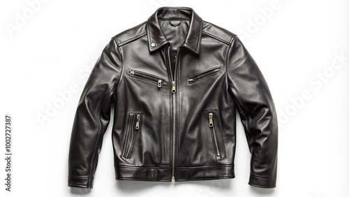 Classic Black Leather Jacket on White Background