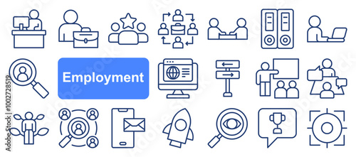 Employment Icon Set with line style. A versatile collection perfect for UI, infographics, or social media content related to career, recruitment, employment, or human resources.