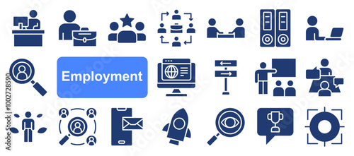 Employment Icon Set with line style. A versatile collection perfect for UI, infographics, or social media content related to career, recruitment, employment, or human resources.
