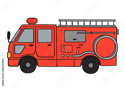 消防車の手描きイラスト 横から