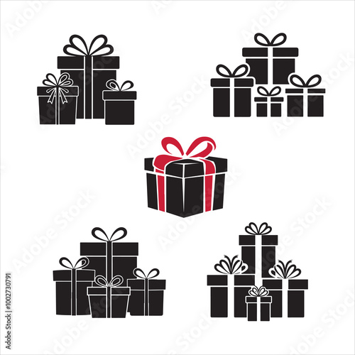 set of christmas gift silhouette