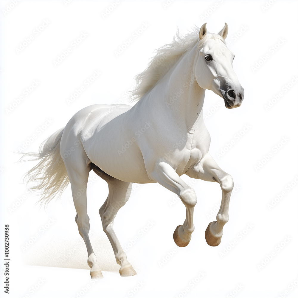 Natural white horse isolated on_a white background. Natural white horse isolated on_a white background.