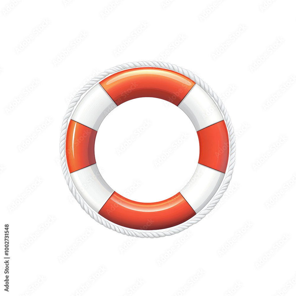 Classic Red and White Lifebuoy on White Background