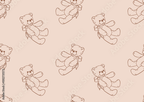Toy bear vector seamless pattern. Teddy bear vintage print