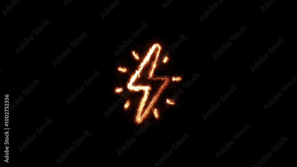 Neon lightning bolt icon animation. Glowing neon thunder flash sign symbol concept.