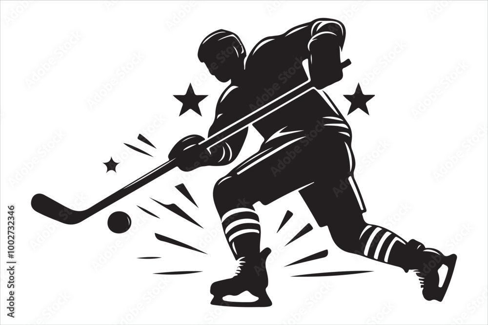 Obraz premium Hockey Stick and Puck Silhouette Vector