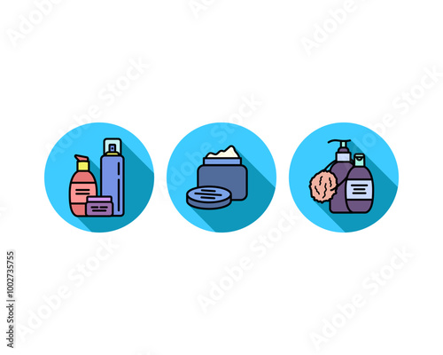 Beauty, Body Care and Cosmetics. Vector Linear Flat Icons and Design Elements