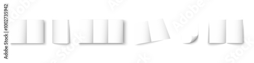 White sheets of A4 paper folded in half. Simple, isolated, blank white page layout with curves. Catalog page. Vector illustration on a gray background.