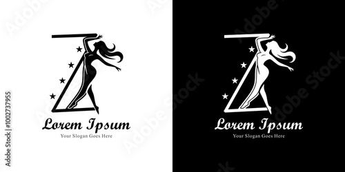 Z-shaped logo design combined with the silhouette of a dancing woman