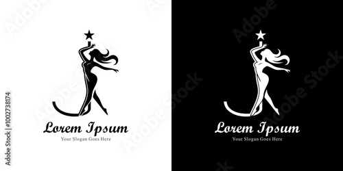 J-shaped logo design combined with the silhouette of a dancing woman