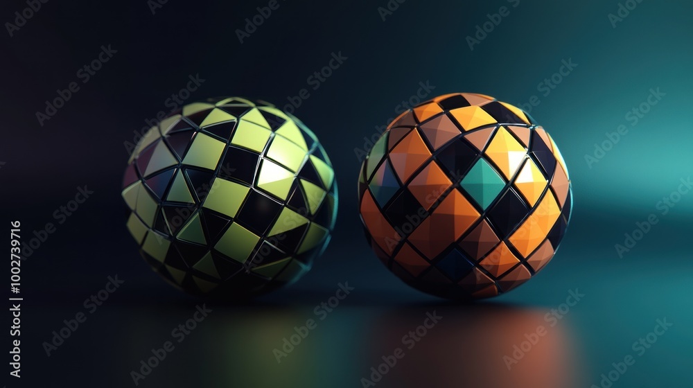 Obraz premium Two Geometric Spheres in a Dark Setting