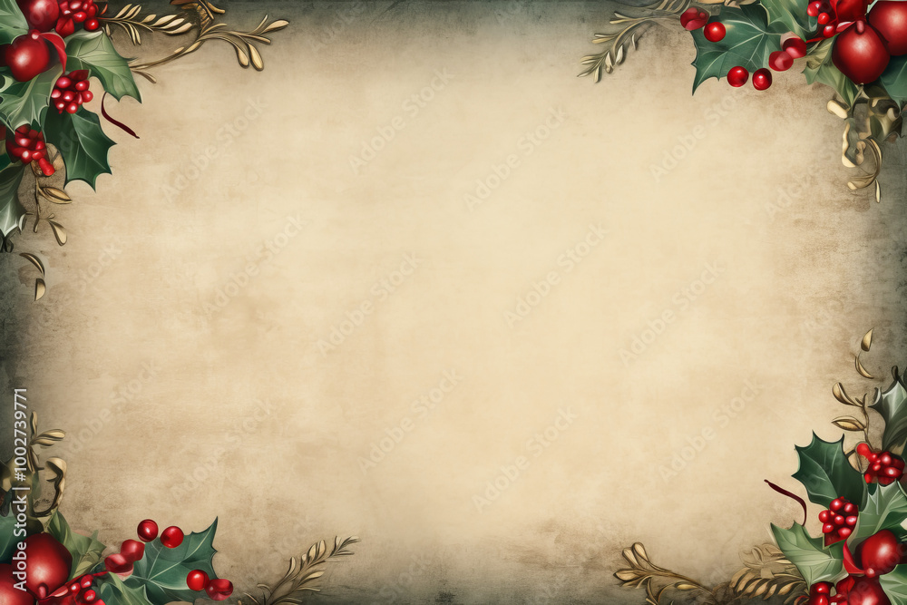 custom made wallpaper toronto digitalChristmas card with fir tree branches and holly berries, framed with pine needles and winter decorations, perfect for holiday celebrations,Generated By Ai