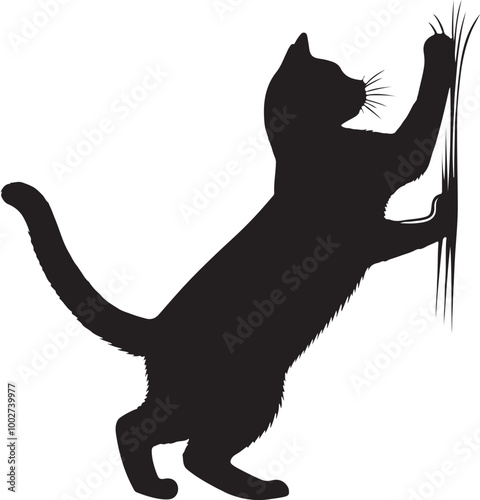 Black cat scratching the wall silhouette design vector art illustration