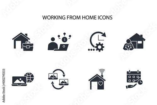 working from home icon set.vector.Editable stroke.linear style sign for use web design,logo.Symbol illustration.