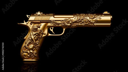 golden pistol, ai generated, design model photo