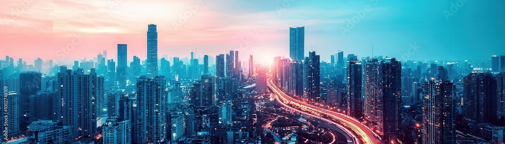 City of the future with floating parks, multi-level walkways, and shimmering light shows in the evening sky, fully automated transport systems City of the future with floating parks, multi-level walkways, and shimmering light shows in the evening sky, fully automated transport systems