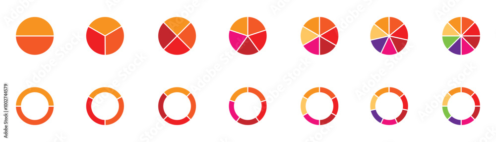 Pie charts diagrams. Different color circles. donut and pie chart infographic elements set. Colorful diagram collection with. Circle icons for infographic.