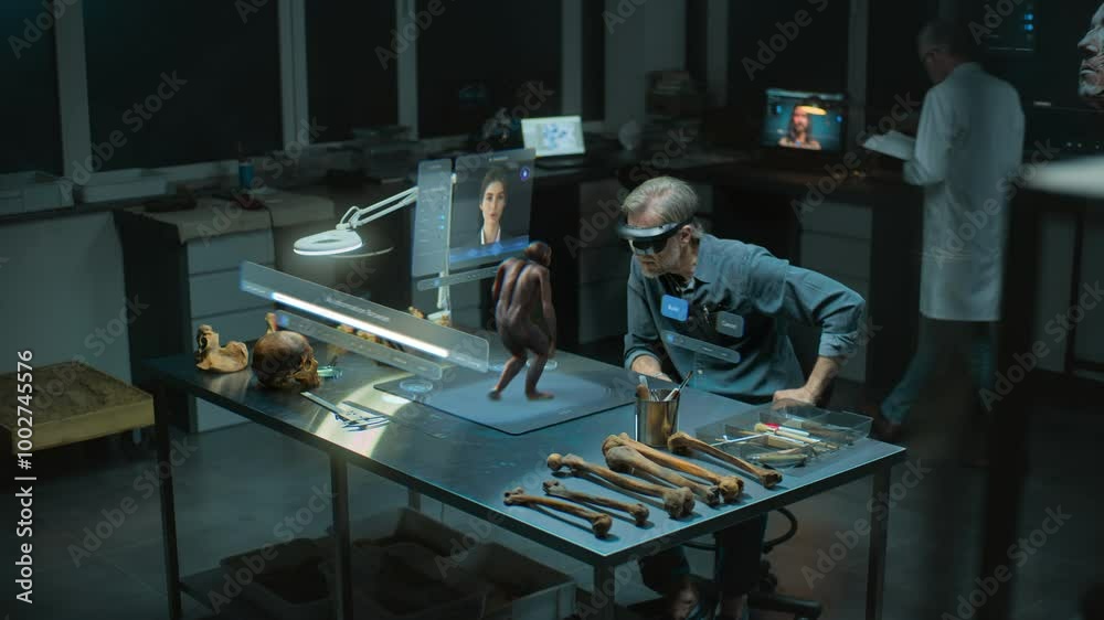 Advanced archaeological lab: Archaeologist in VR headset studies ...