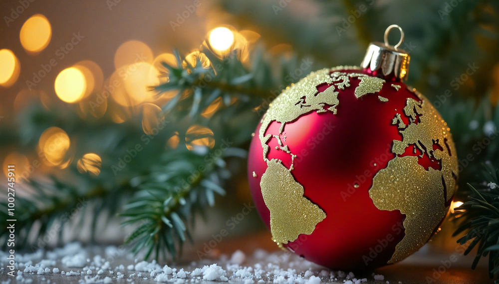 © CheeSiong - Red christmas ornament with world map celebrating christmas around the world