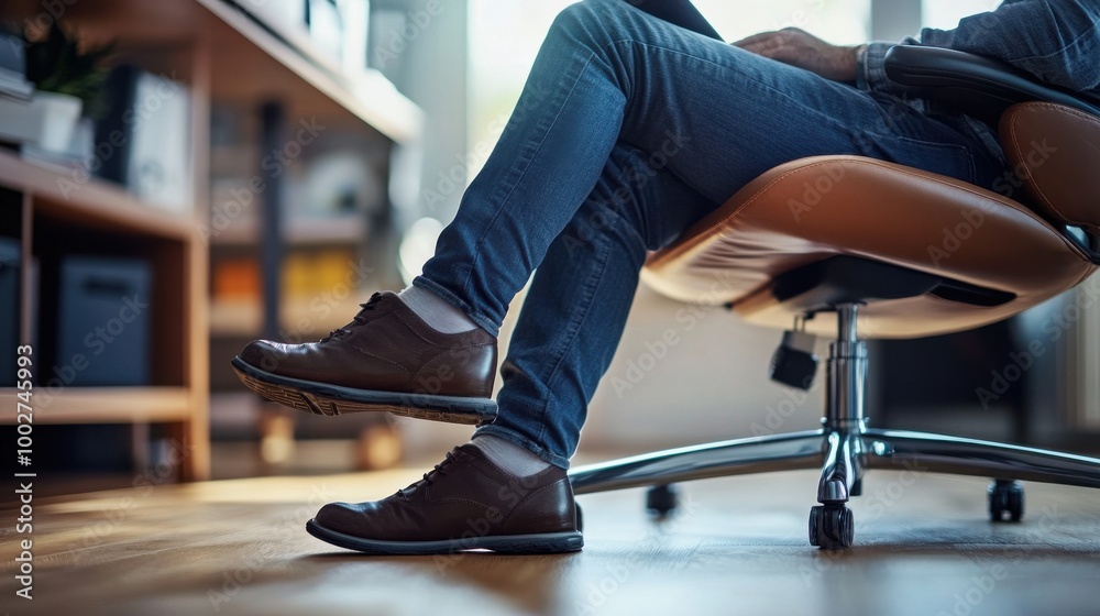 Person Sitting in an Ergonomic Office Chair for Comfort and Productivity Person Sitting in an Ergonomic Office Chair for Comfort and Productivity