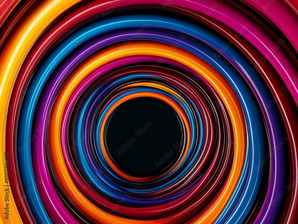 Circular tunnel with concentric rings and vibrant neon highlights, Abstract tunnel background, Circular motion Circular tunnel with concentric rings and vibrant neon highlights, Abstract tunnel background, Circular motion