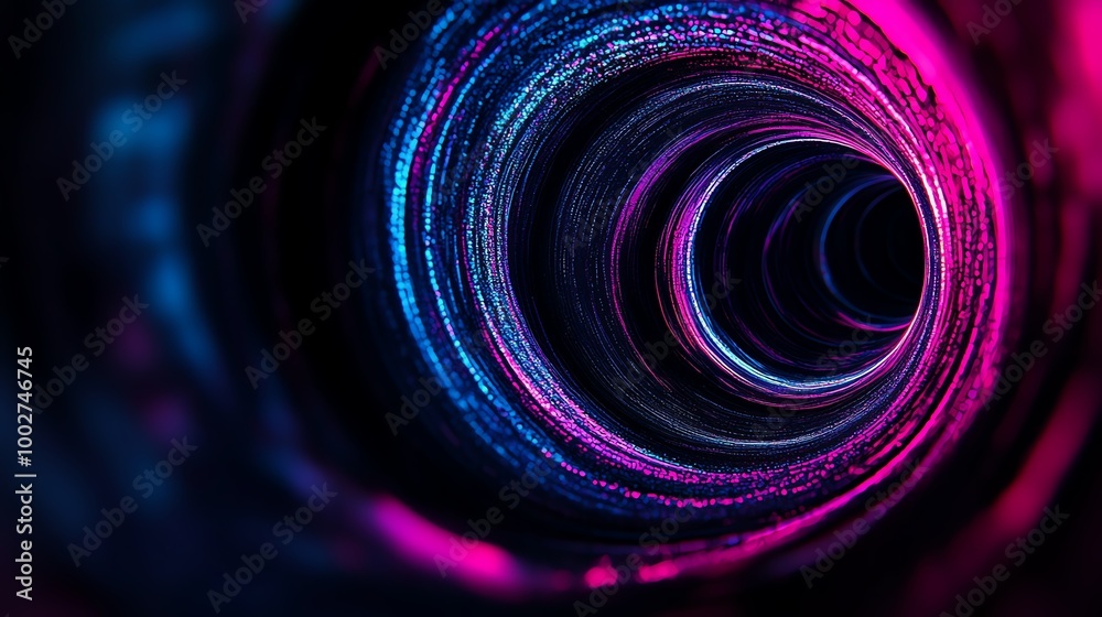 Obraz premium Futuristic tunnel with holographic layers, vibrant lights, and motion blur, Abstract tunnel background, Holographic effects