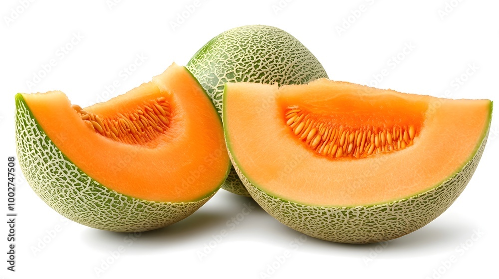 Fresh Sliced Orange Melon on White Background Fresh Sliced Orange Melon on White Background