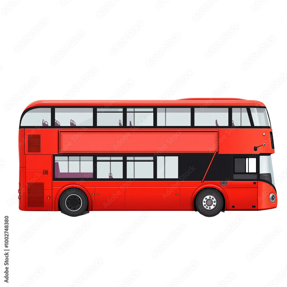 Red double-decker bus model side view white background PNG. Red double-decker bus model side view white background PNG.