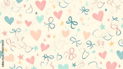 Seamless pattern with hearts,stars and confetti in pastel colors