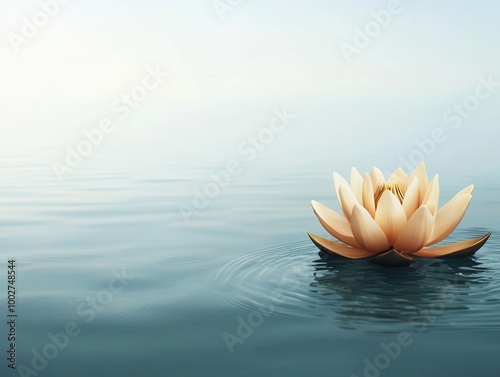 Beautiful lotus flower floating gracefully on calm water surface.