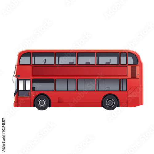 Red double-decker bus model side view white background PNG.