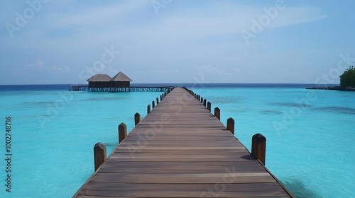 Serene Overwater Bungalow on Turquoise Lagoon in Tropical Paradise Destination
