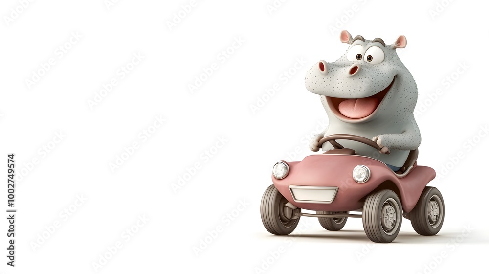 A whimsical and imaginative digital depicting a hippopotamus gleefully driving a high performance sports car with a big toothy grin on its face A whimsical and imaginative digital depicting a hippopotamus gleefully driving a high performance sports car with a big toothy grin on its face