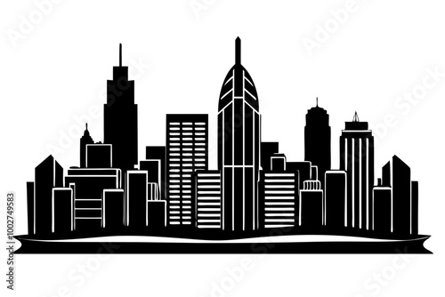 hong kong skyline silhouette black flat icon