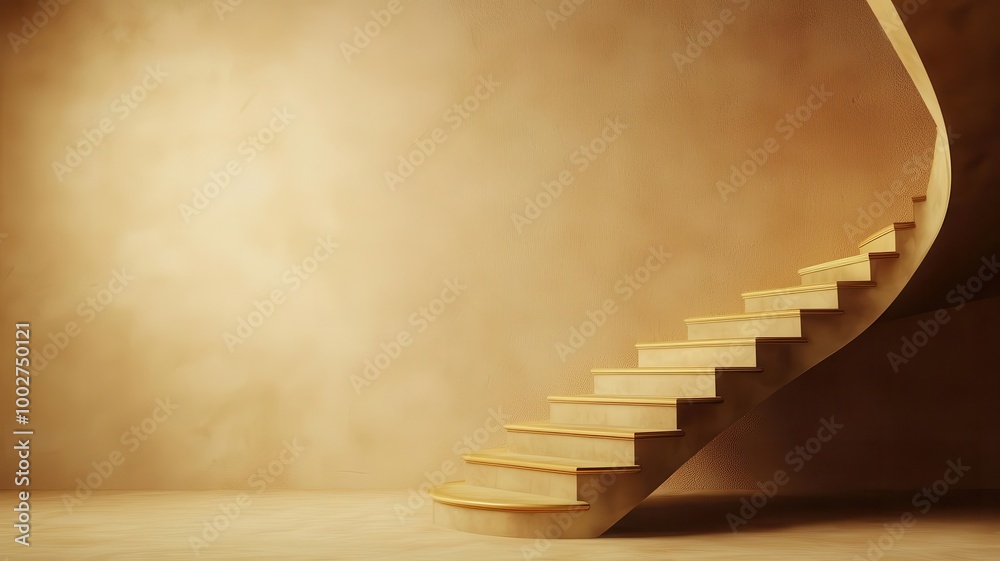 Curved wooden staircase against a textured wall, creating a modern architectural aesthetic. Curved wooden staircase against a textured wall, creating a modern architectural aesthetic.