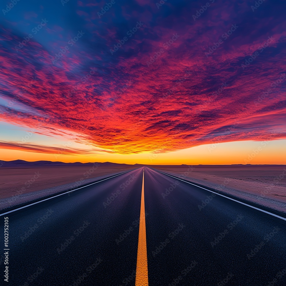 Desert highway at dawn, with pink and orange hues filling the sky, empty road stretching far, Highway landscape, Desert sunrise Desert highway at dawn, with pink and orange hues filling the sky, empty road stretching far, Highway landscape, Desert sunrise