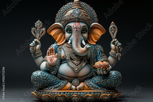 Beautifully designed Lord Ganesha statue in vibrant colors, perfect for Diwali decorations, invoking blessings and enhancing festive spirit.