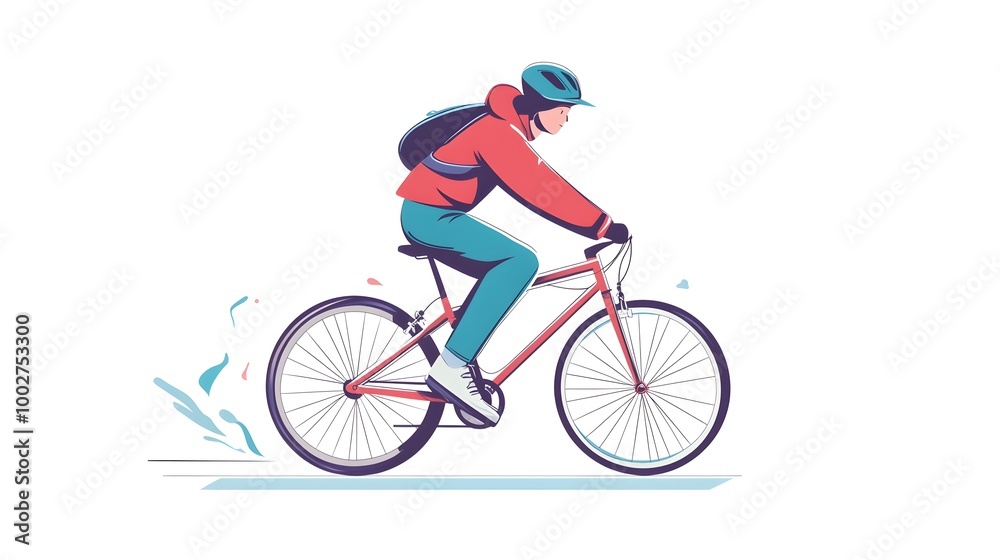 Fototapeta premium Energetic cyclist riding bicycle on urban road for fitness and transportation