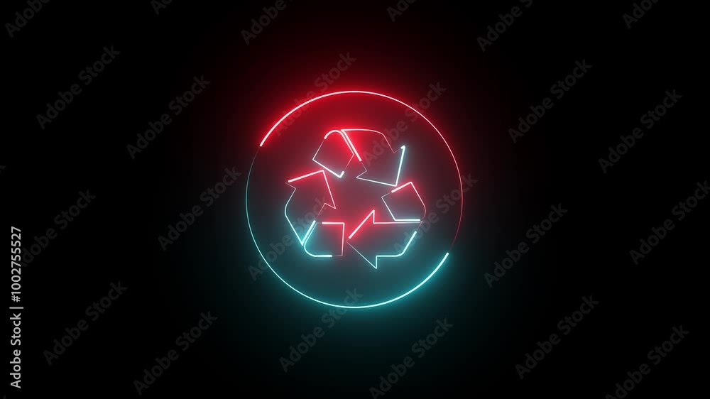Glowing looping icon recycling symbol neon effect on black background. Glowing looping icon recycling symbol neon effect on black background.