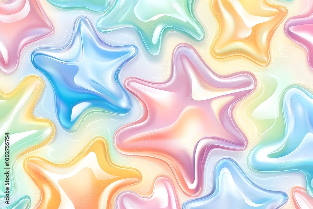 Obraz premium a colorful and abstract pattern featuring star shapes. These stars have a glossy, almost liquid-like appearance with a smooth and shiny texture