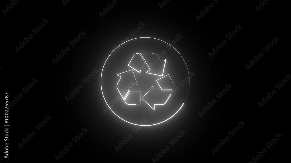 Glowing looping icon recycling symbol neon effect on black background. Glowing looping icon recycling symbol neon effect on black background.