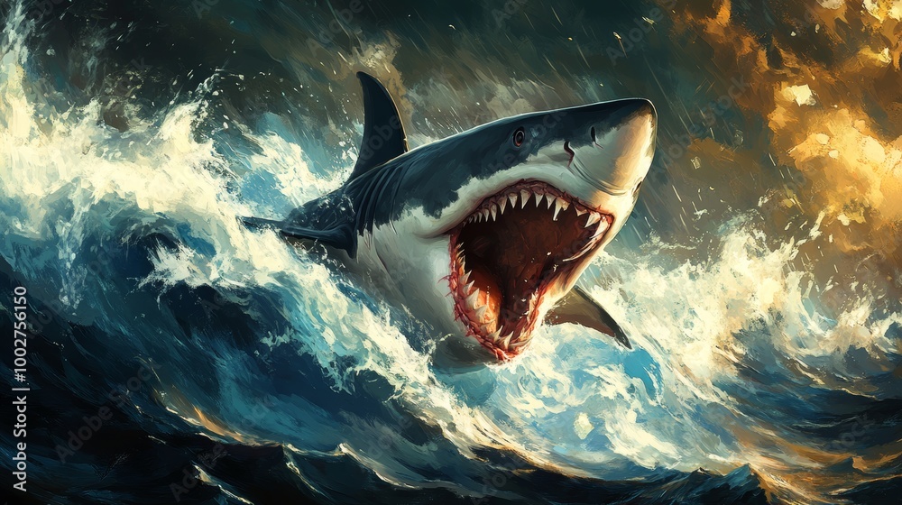 Obraz premium Angry and vicious shark background wallpaper generated by AI