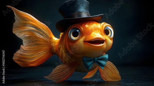 Curious Goldfish in Top Hat Underwater Performing Theatrically photo