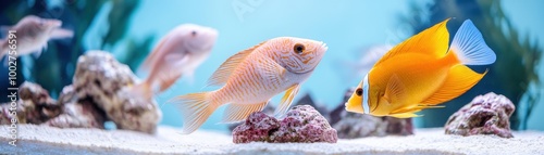 Colorful fish swimming gracefully in a vibrant aquarium scene.